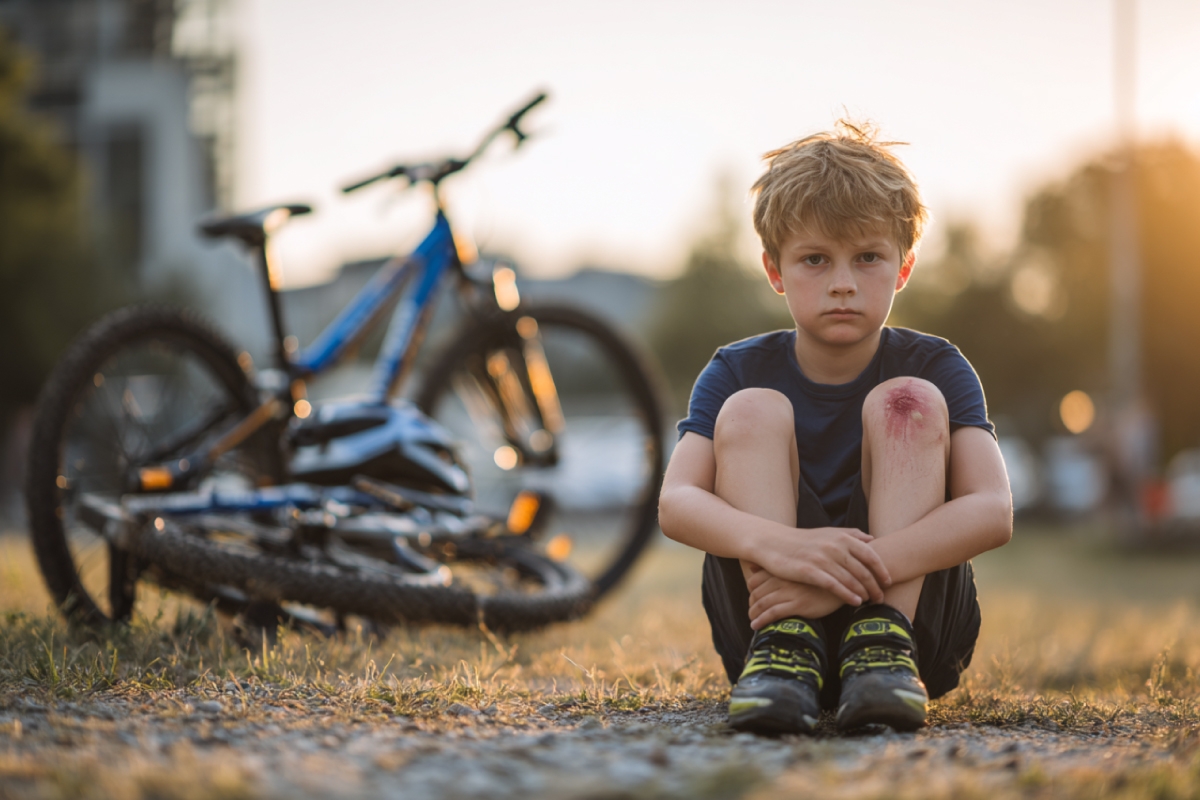 Ребёнок и велосипед — иллюстрация к первой помощи